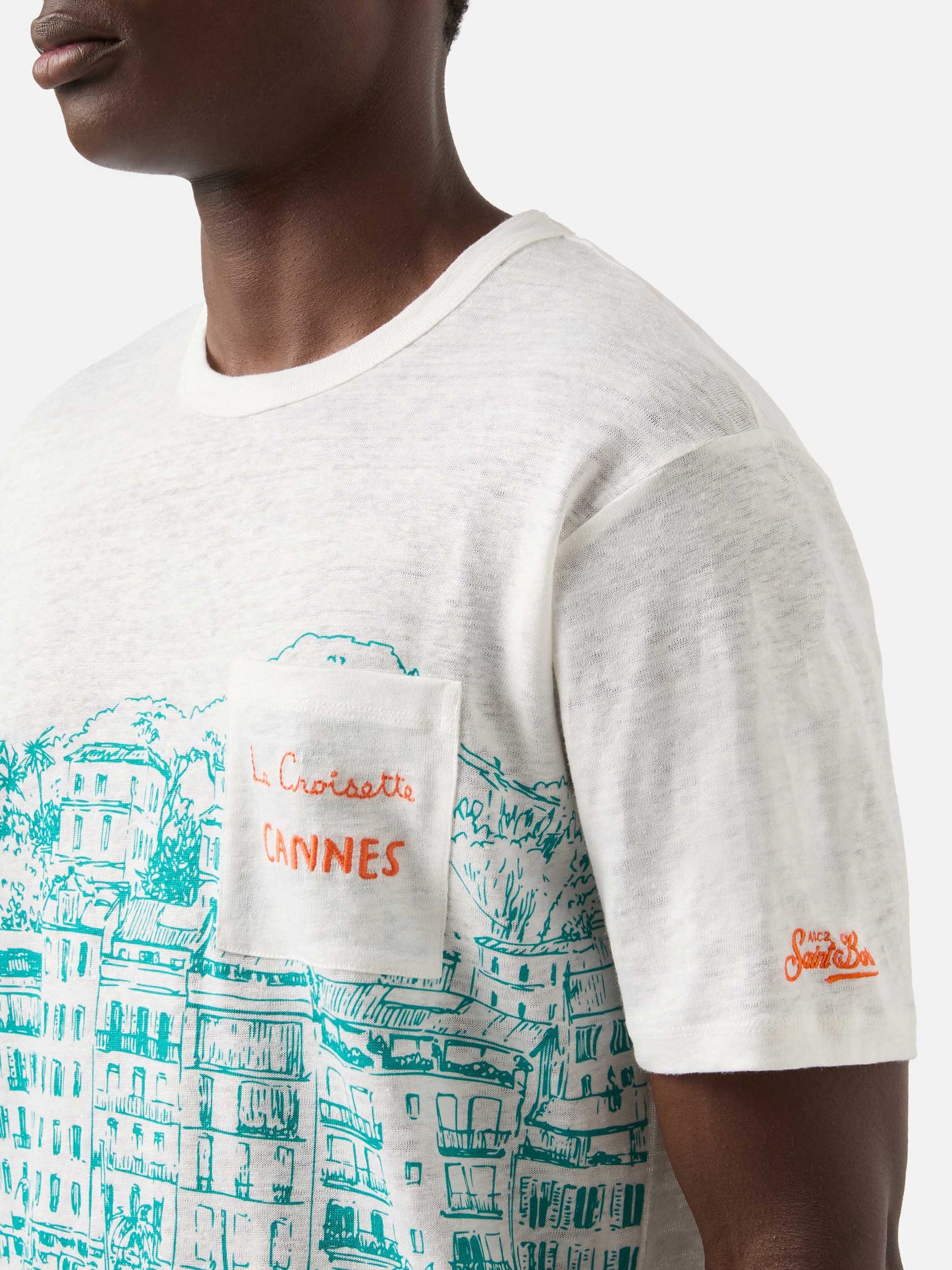 T-shirt Ecstasea in lino jersey con stampa Cannes