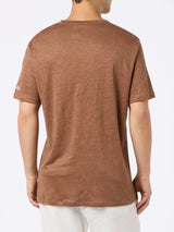 Man brown linen jersey t-shirt Ecstasea with pocket