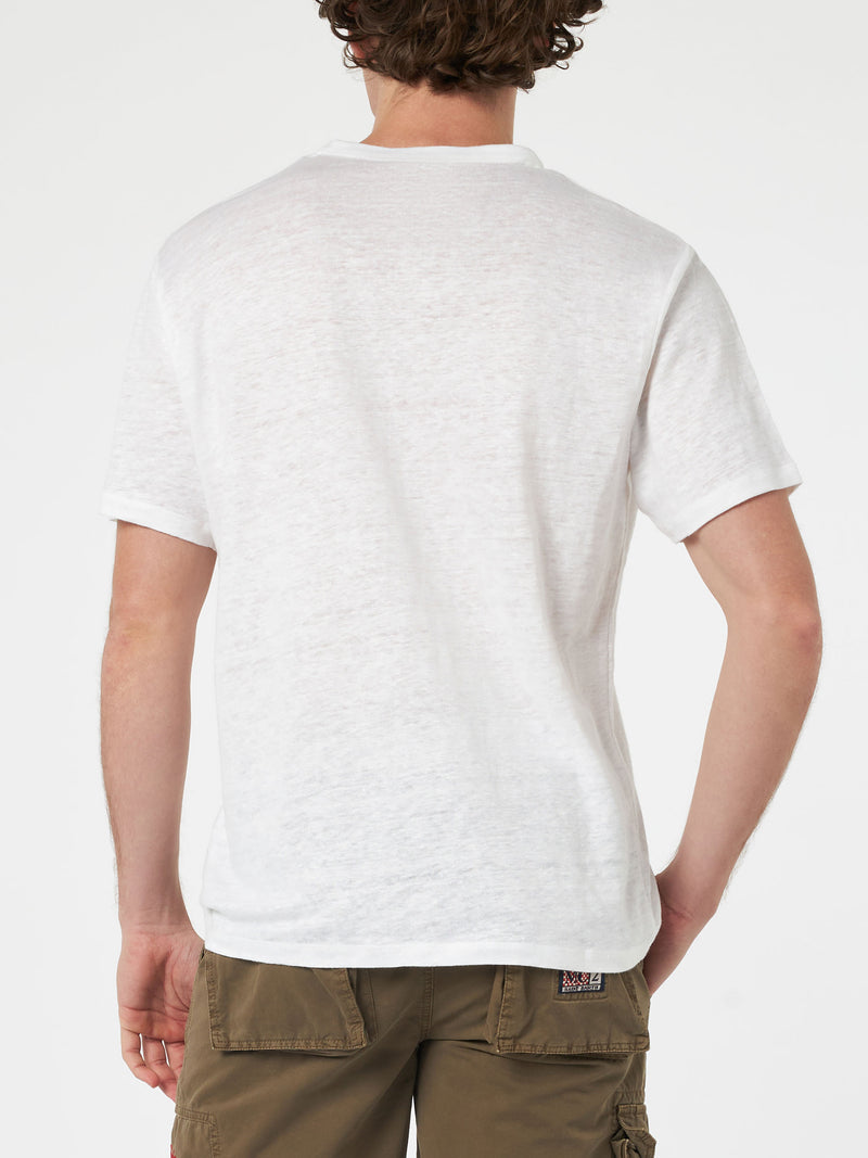 Man linen jersey t-shirt Ecstasea with printed and embroidered pocket