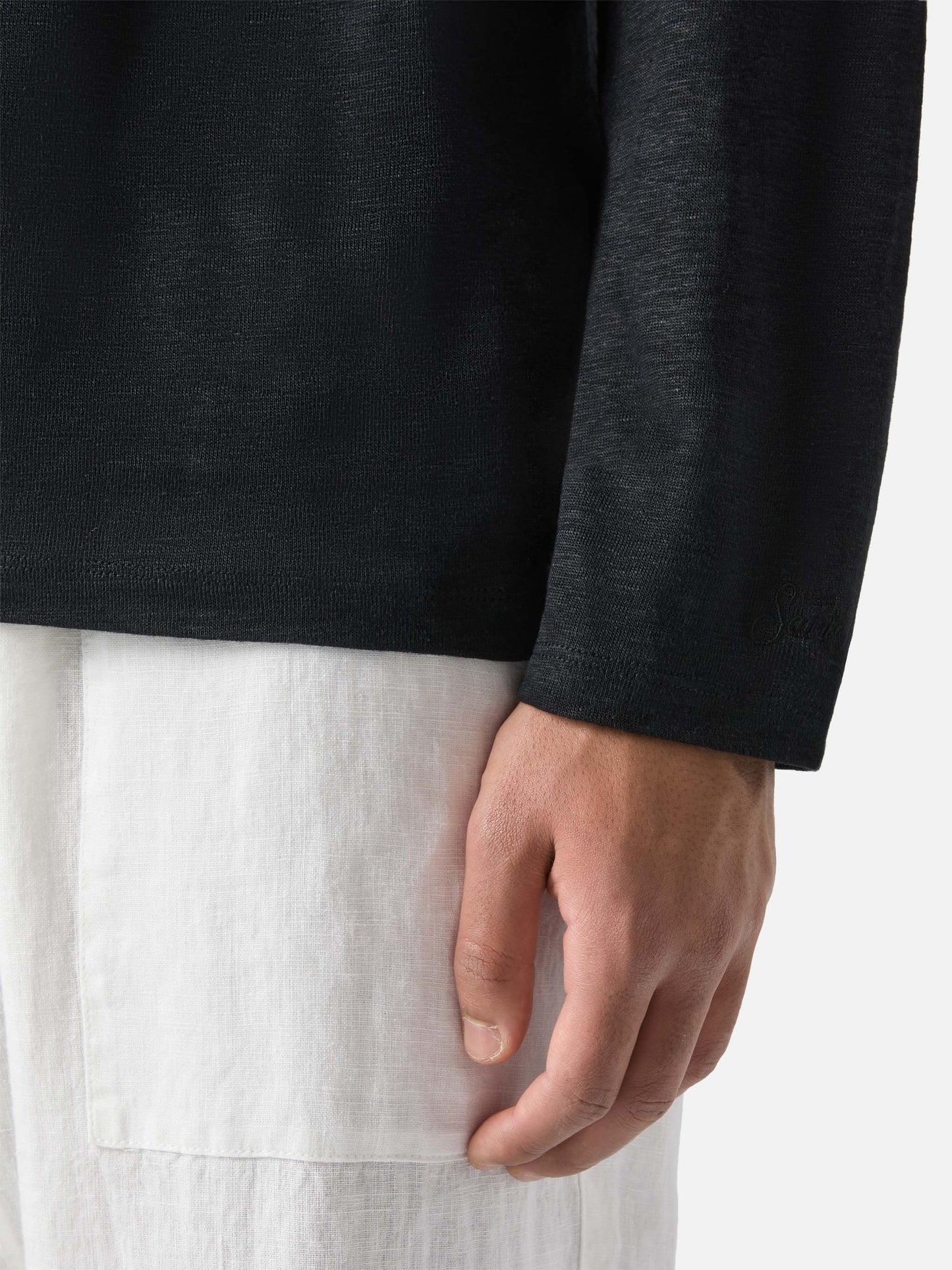 T-shirt da uomo in jersey di lino nera Ecstasea con taschino