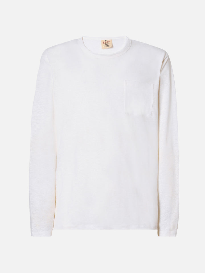 Man white linen jersey t-shirt Ecstasea with pocket