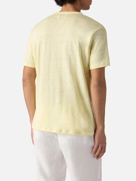 T-shirt Ecstasea in puro lino giallo con logo ricamato