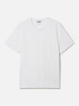White Ecstasea pure linen t-shirt with logo embroidery