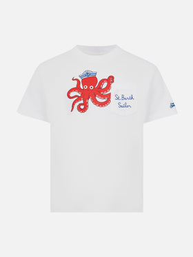 Baumwoll-T-Shirt Eddy mit Oktopus-Print und St. Barth Sailor-Stickerei