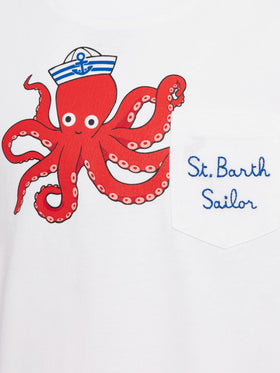 Baumwoll-T-Shirt Eddy mit Oktopus-Print und St. Barth Sailor-Stickerei