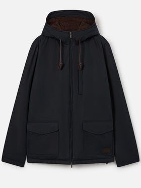 Marineblaue blue Edgar Kapuzenjacke in Waxed-Optik mit Teddyfutter 