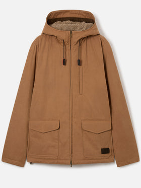 Khakifarbene gewachste Kapuzenjacke Edgar mit Teddyfutter 