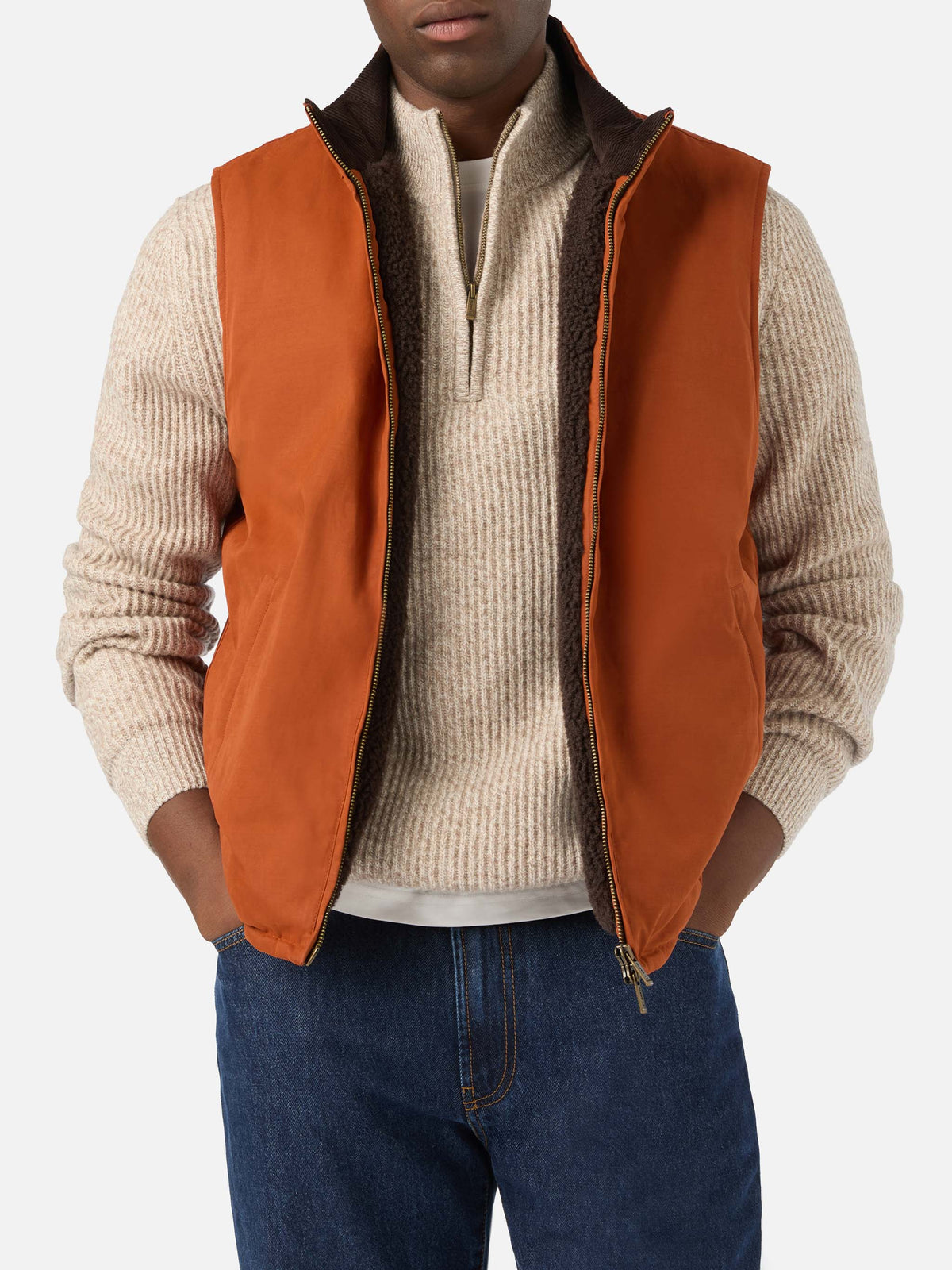 Gilet Edgar orange ciré avec doublure teddy 