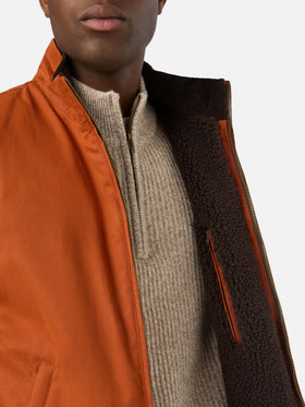 Gilet Edgar orange ciré avec doublure teddy 