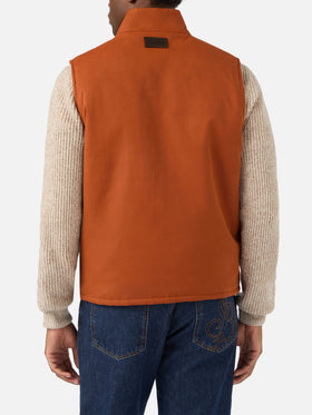 Gilet Edgar orange ciré avec doublure teddy 