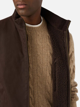 Brown Edgar waxed vest with teddy lining