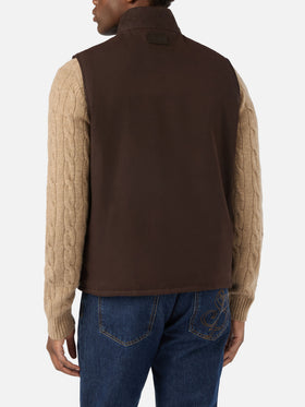 Brown Edgar waxed vest with teddy lining