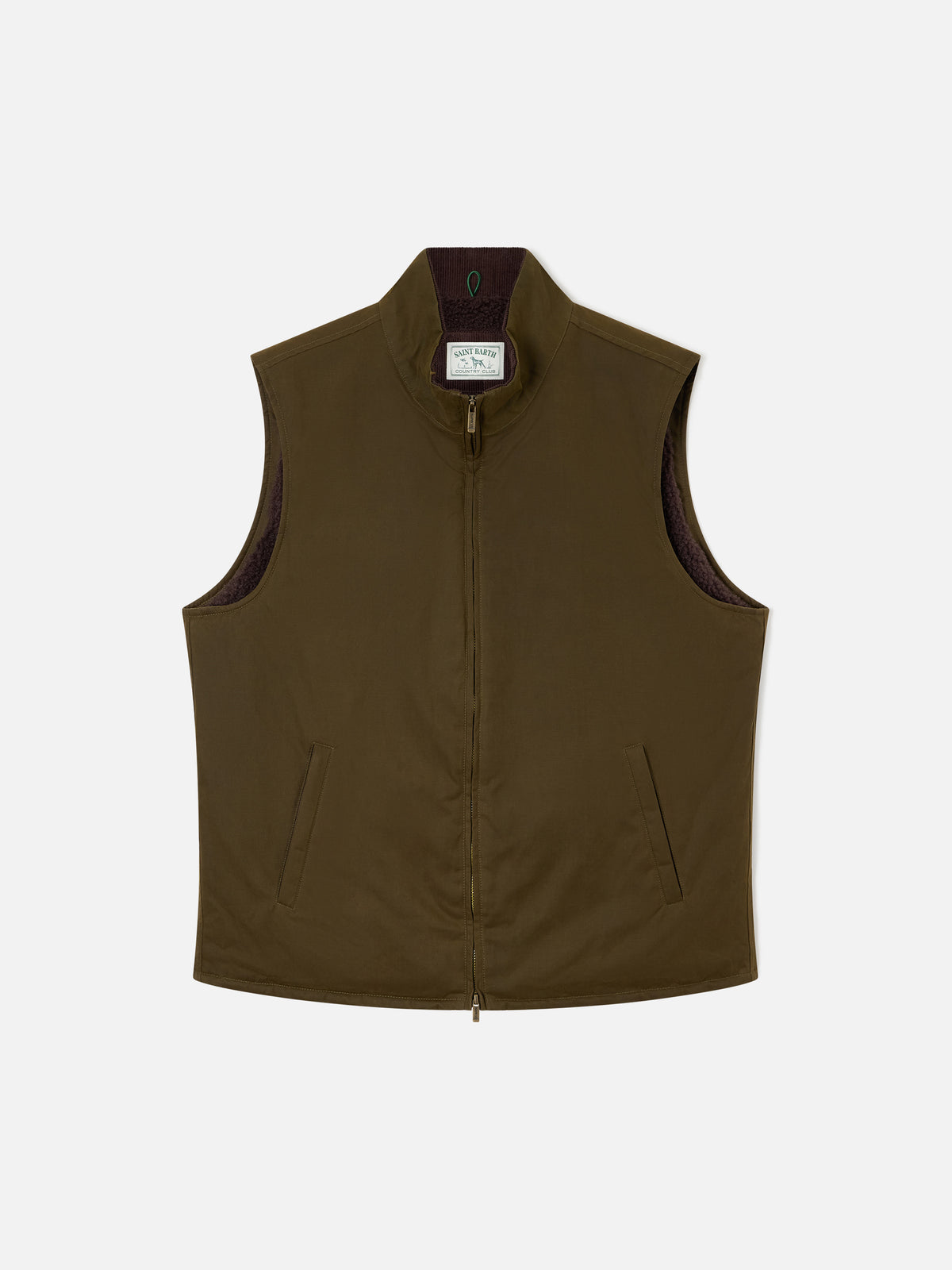 Green Edgar waxed vest with teddy lining