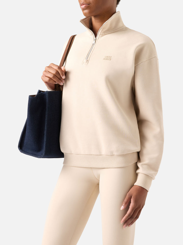 Beiges Eliade Sweatshirt mit halbem Reißverschluss und Logostickerei 