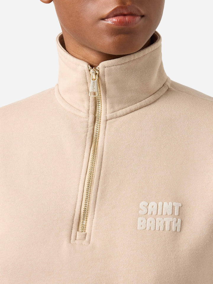 Beiges Baumwoll-Sweatshirt Eliade mit Halbzip und Flocklogo 