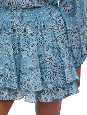 Eivissa mini gonna arricciata in voile di seta con stampa bandana