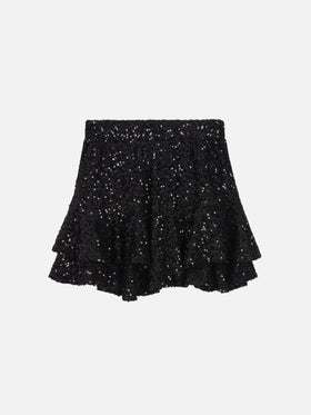 Eivissa Jr sequin ruffle mini skirt in black