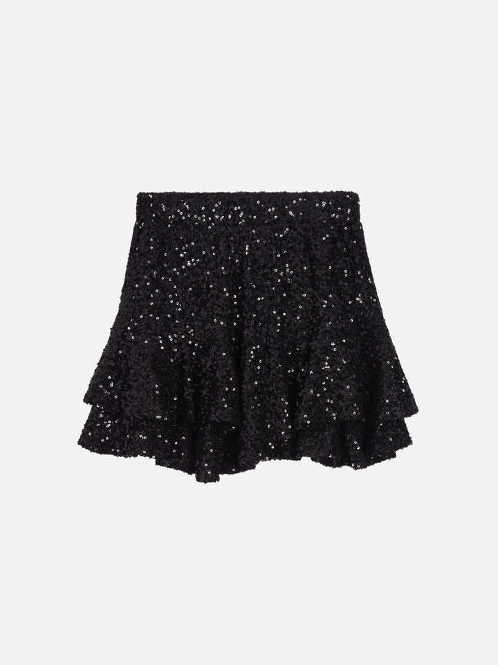 Minigonna Eivissa Jr in paillettes con balze nera