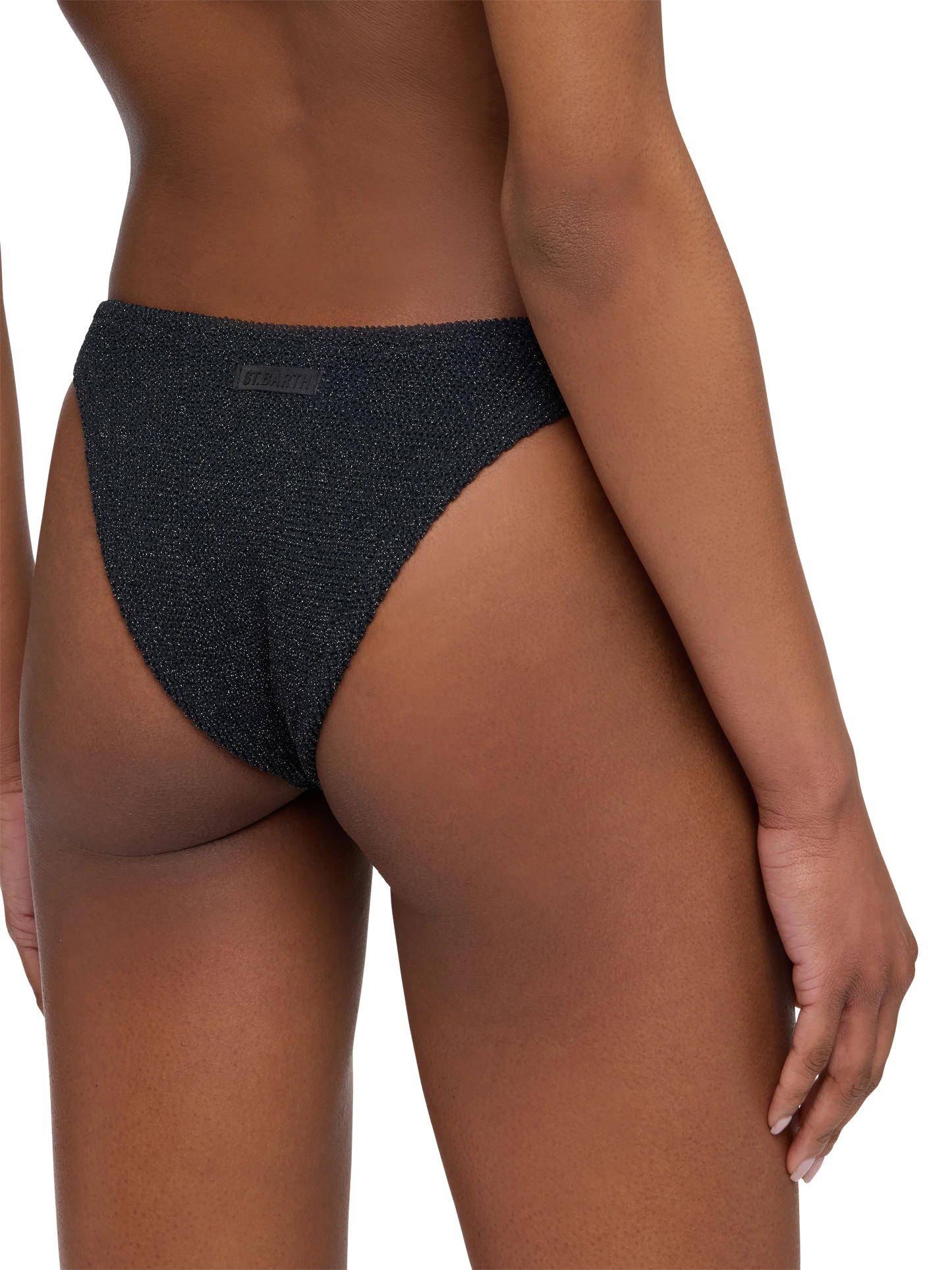 Klassische schwarze Badehose aus Crinkle-Lurex „Elise“ – schwarzes Bandeau-Top aus Crinkle-Lurex „Yulia“