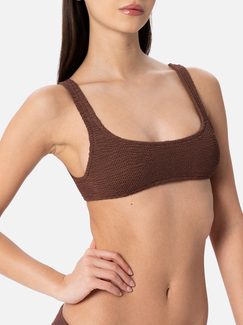 Brauner Crinkle-Bralette-Bikini für Damen Naima Elise