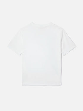 Elly T-shirt in white cotton with Bikini Obsession embroidery and rhinestones
