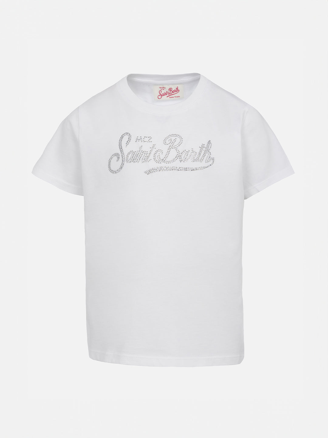 Girl cotton jersey crewneck t-shirt Elly with Saint Barth rhinestone embroidery