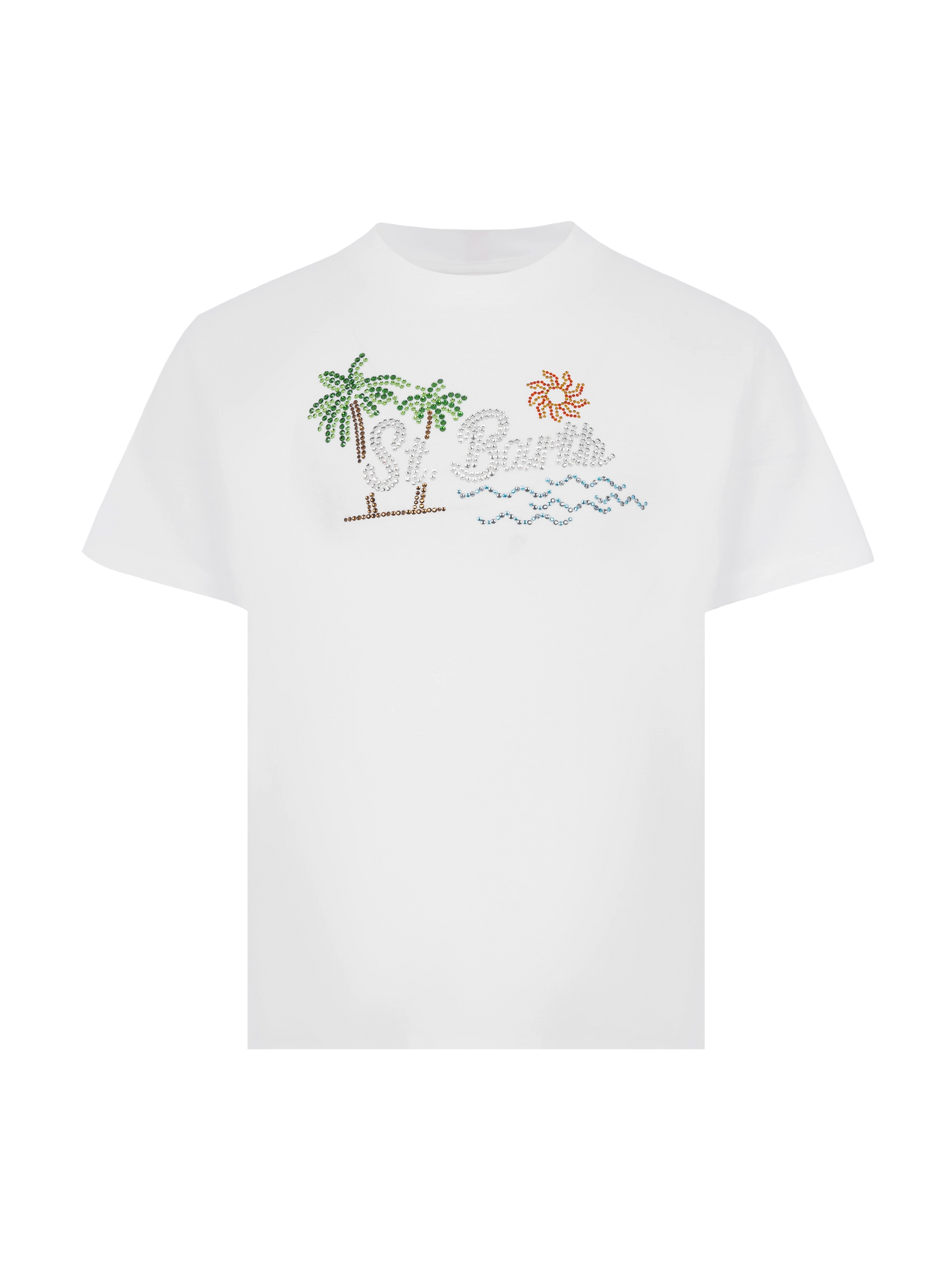 Elly T-Shirt aus Baumwolljersey mit Rundhalsausschnitt und Saint Barth Sunset-Strass-Design