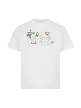Elly T-Shirt aus Baumwolljersey mit Rundhalsausschnitt und Saint Barth Sunset-Strass-Design