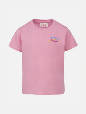 T-shirt girocollo da bambina Elly in jersey di cotone con ricamo Oggi faccio la brava