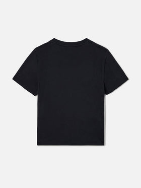 T-shirt Elly nera in cotone con applicazione Saint Barth in strass