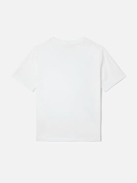 Elly T-shirt in white cotton with Saint Barth rhinestones embellishment