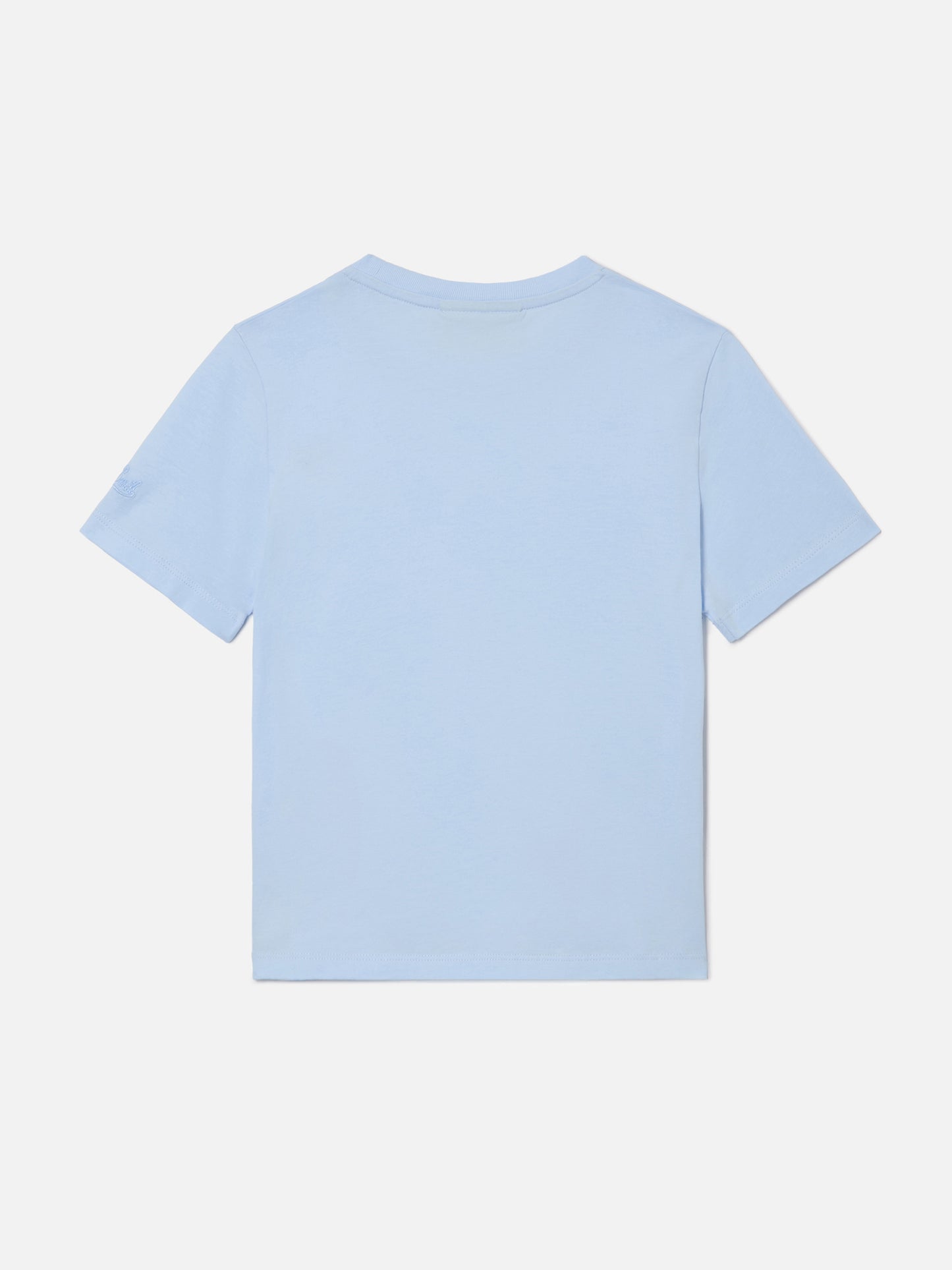 Elly T-Shirt aus hellblauer Baumwolle mit Stickerei „Viziata da papà“ 