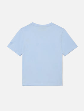 Elly T-Shirt aus hellblauer Baumwolle mit Stickerei „Viziata da papà“ 