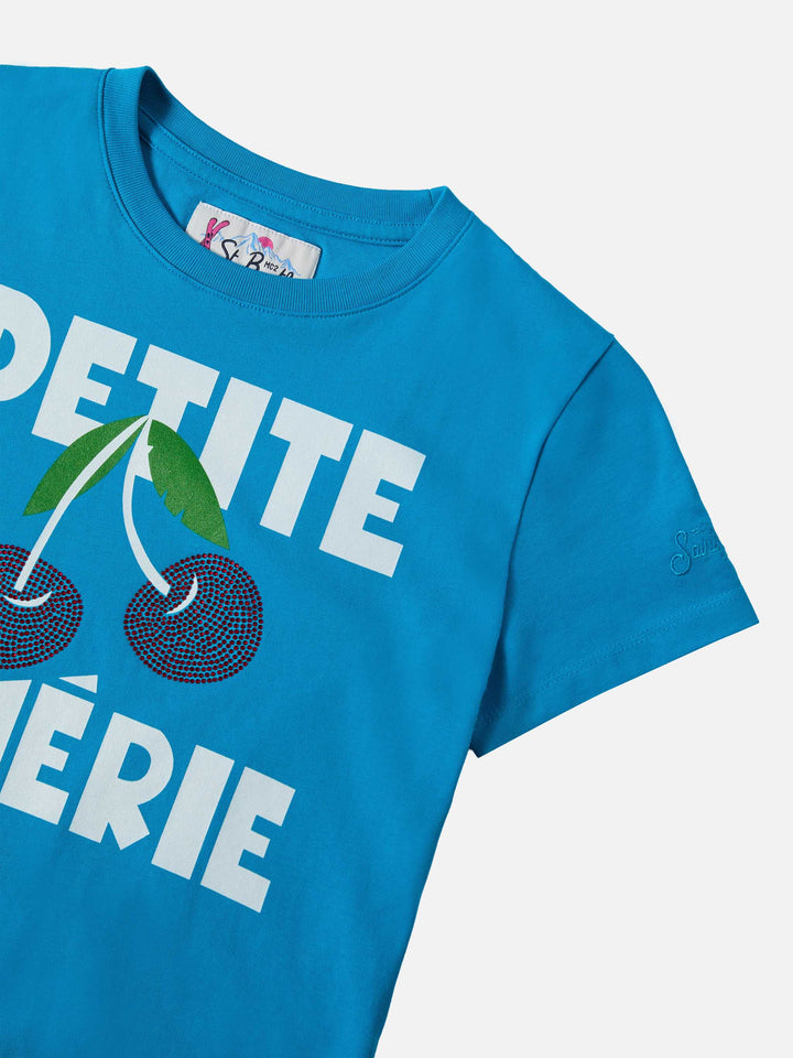 T-shirt in cotone pesante Elly con ciliegie in strass