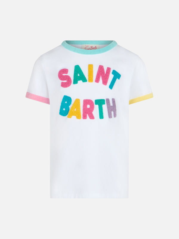 Mädchen-T-Shirt Elly aus Baumwolljersey mit Rundhalsausschnitt und Saint-Barth-Frottee-Aufnäher