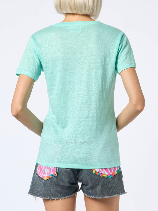 T-shirt scollo a V Eloise in jersey di lino verde salvia