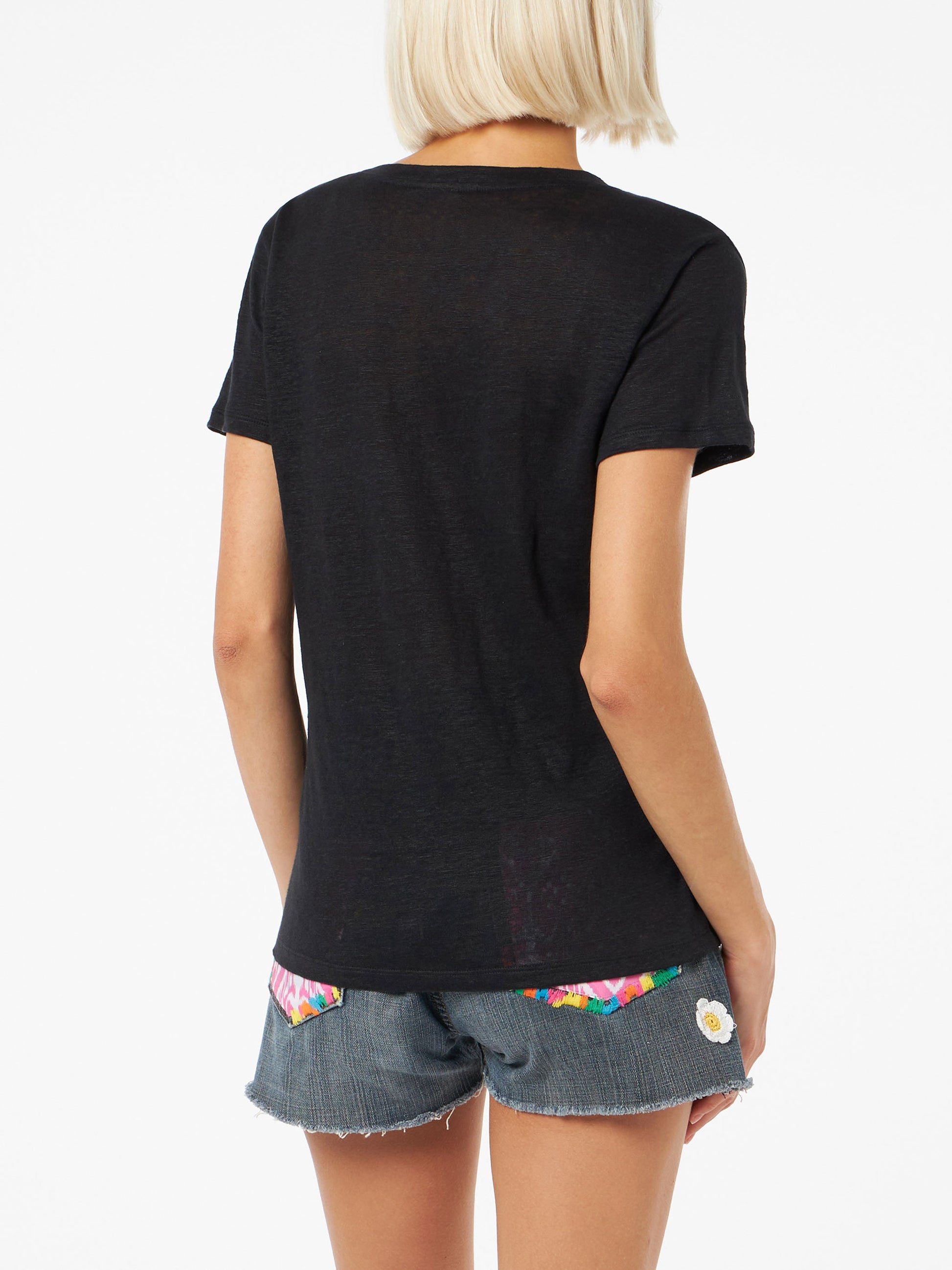 Linen jersey black V-neck t-shirt Eloise - MC2 Saint Barth