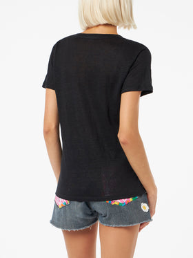 Linen jersey black V-neck t-shirt Eloise - MC2 Saint Barth
