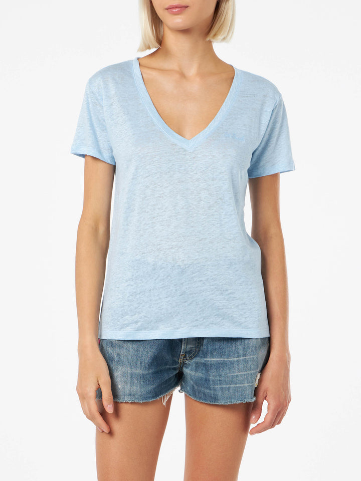 Linen jersey light blue V-neck t-shirt Eloise - MC2 Saint Barth