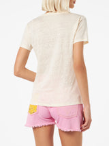 Linen jersey off-white V-neck t-shirt Eloise