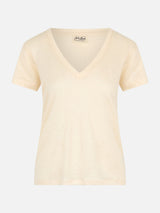 Linen jersey off-white V-neck t-shirt Eloise