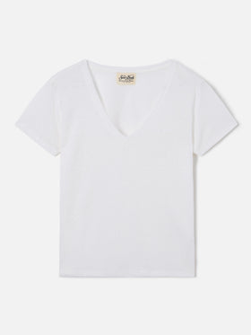 White linen Eloise T-shirt with embroidered logo