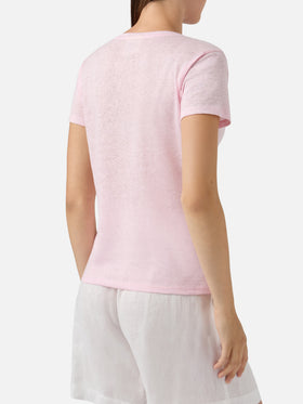 T-shirt Eloise in lino rosa con logo ricamato