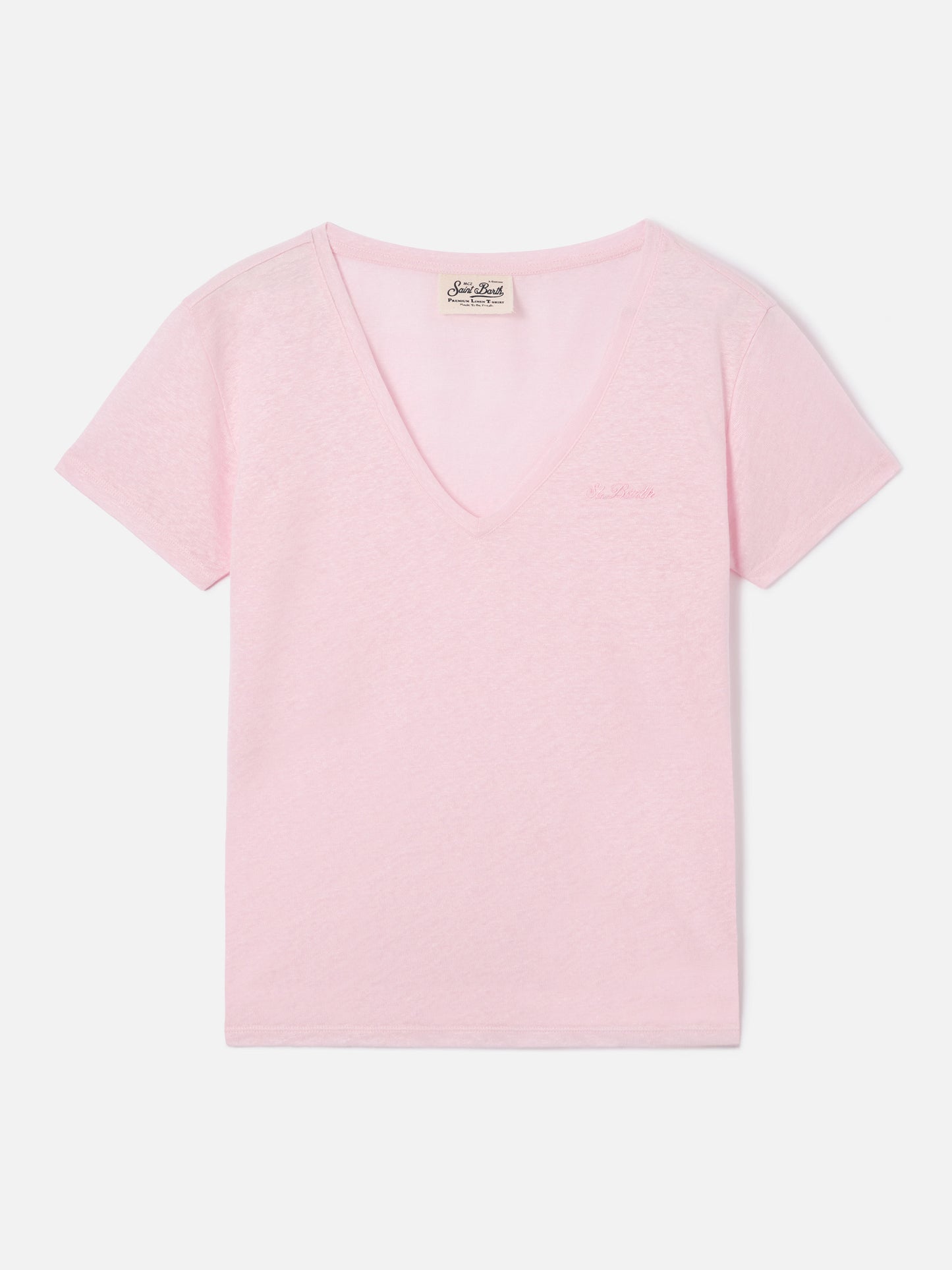 T-shirt Eloise in lino rosa con logo ricamato