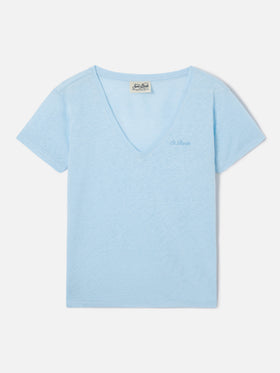 Light blue linen Eloise T-shirt with embroidered logo