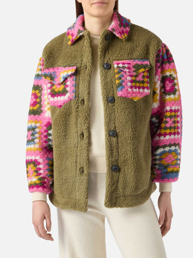 Sovracamicia da donna in sherpa con dettagli crochet