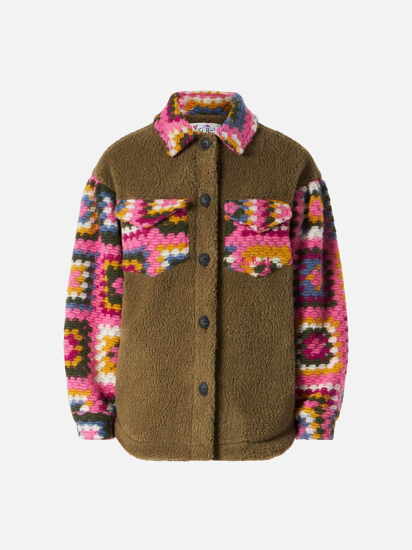 Sovracamicia Elys verde khaki con maniche crochet