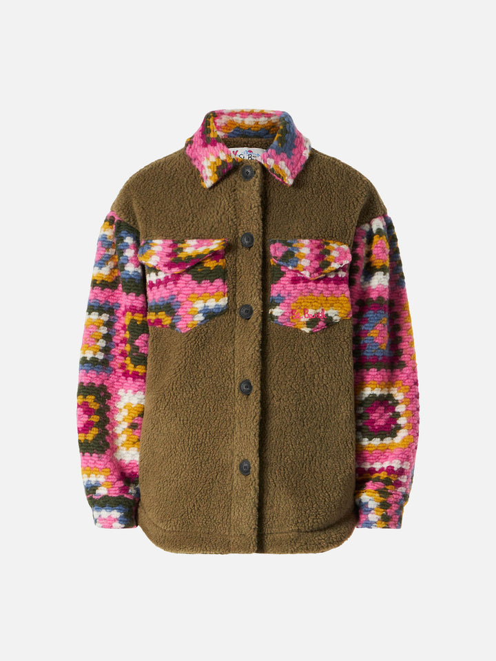 Sovracamicia Elys verde khaki con maniche crochet