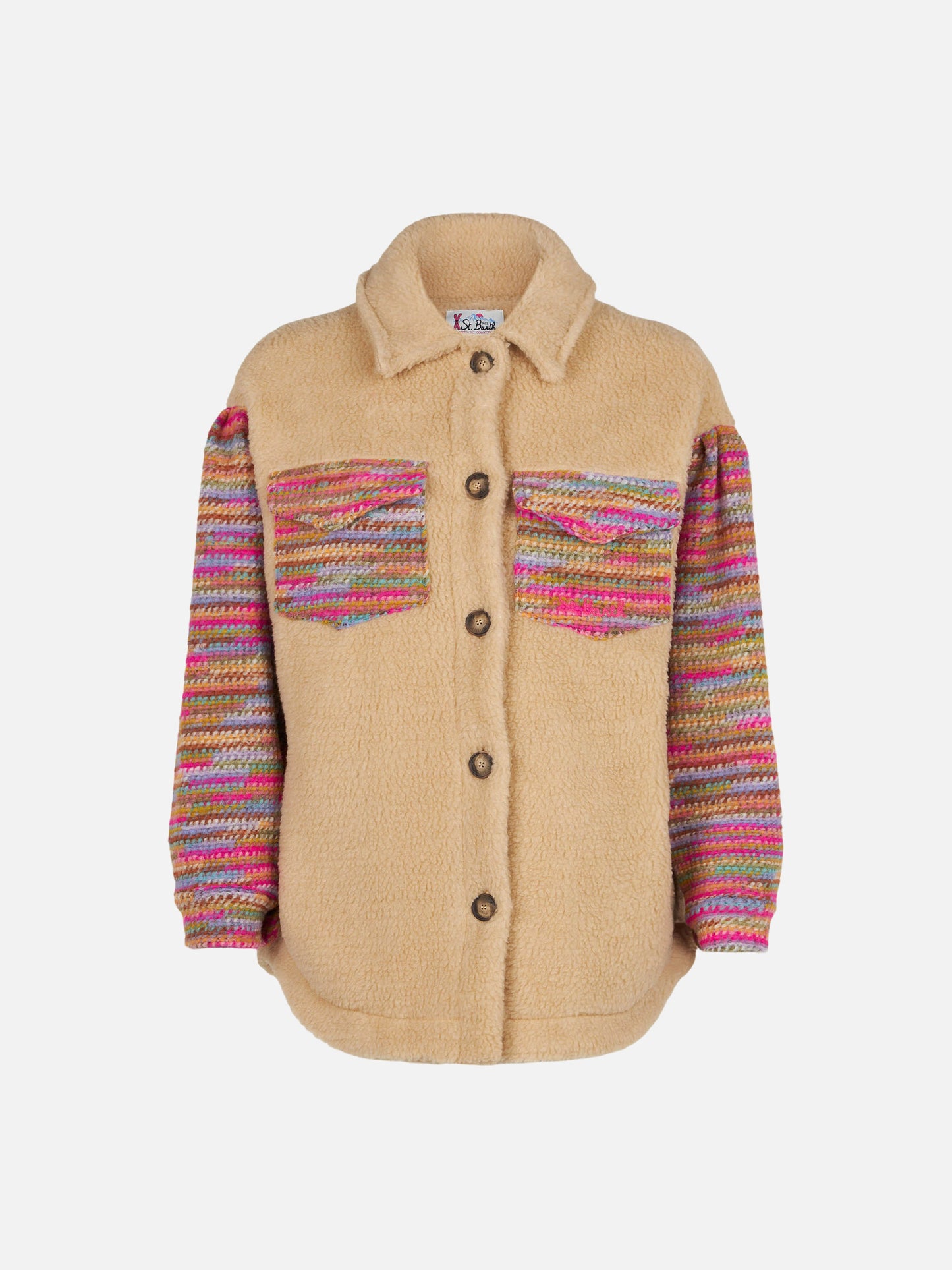 Sovracamicia Elys beige in sherpa con maniche crochet