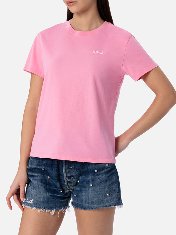 T-shirt girocollo in jersey di cotone rosa da donna Emilie